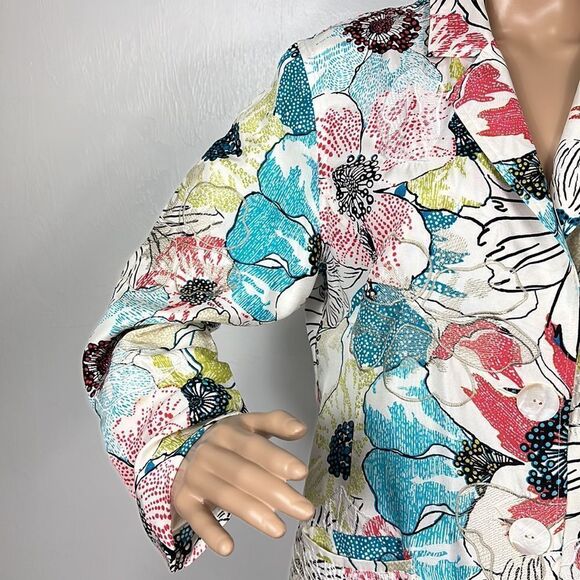 Chico’s Silk Colorful Floral Embroidery Blazer Jacket Size 12 - Picture 2 of 9